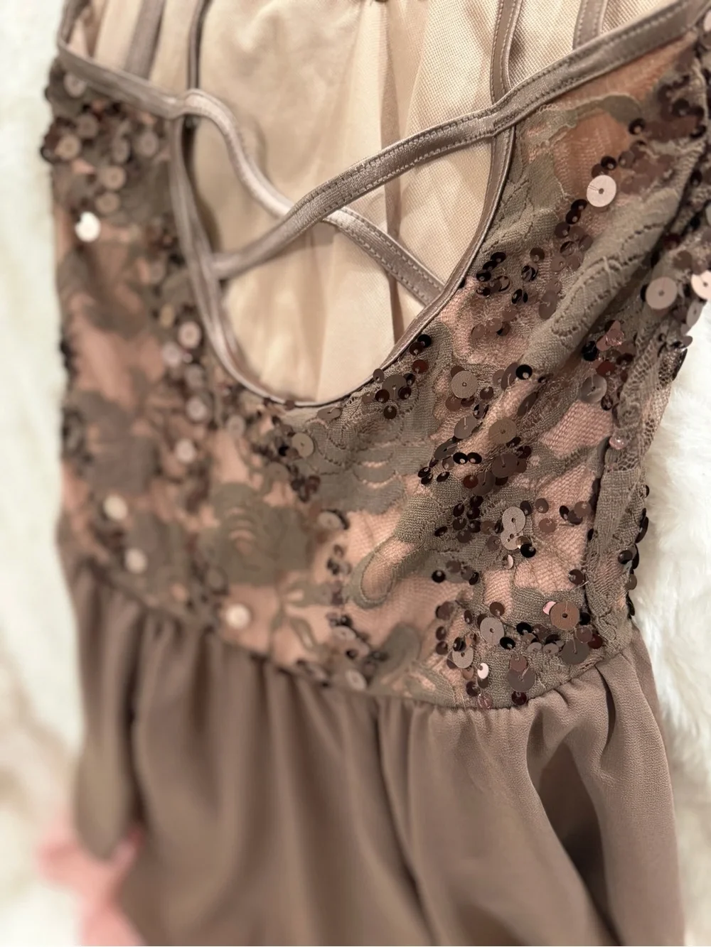 Weissman “Fake Plastic Trees” Halter Dance Dress in Mauve and Blush